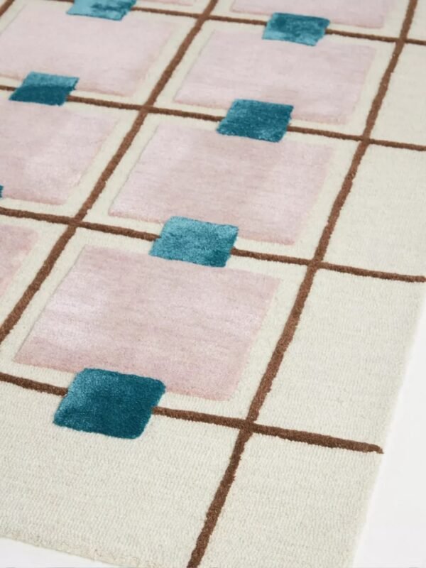Contemporary Pink Grid Pattern Rug - Image 2