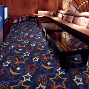 Moon & Star Patterned Blue Carpet for Entertainment Spaces