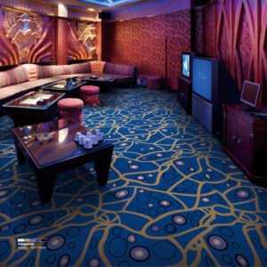 Luxury Blue Carpets with Gold Flowing Lines for Entertainment Venues