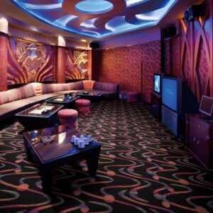 Black Carpet with Colorful Waving Lines Suitable for Entertainment Venues