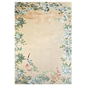 Handmade Botanical Rug with Elephant and Bird Motifs