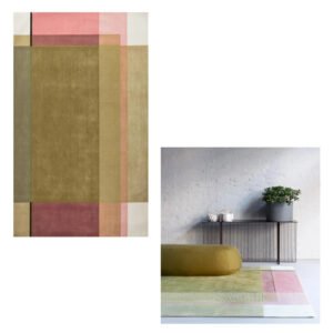 Geometric Modern Area Rug – Olive, Blush & Neutral Tones