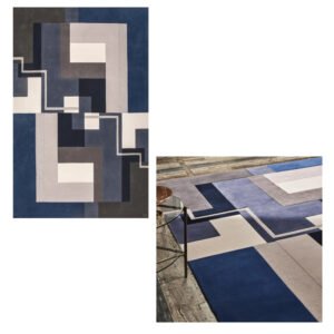 Geometric Modern Rug – Blue, Grey & Ivory