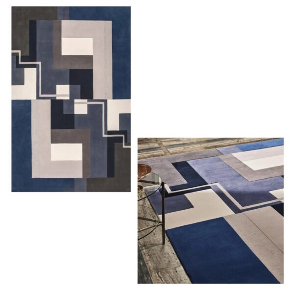 Geometric Modern Rug – Blue, Grey & Ivory