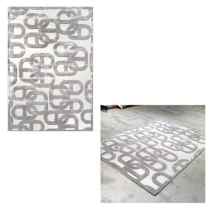 Modern Interlock Designer Rug – Silver & Ivory