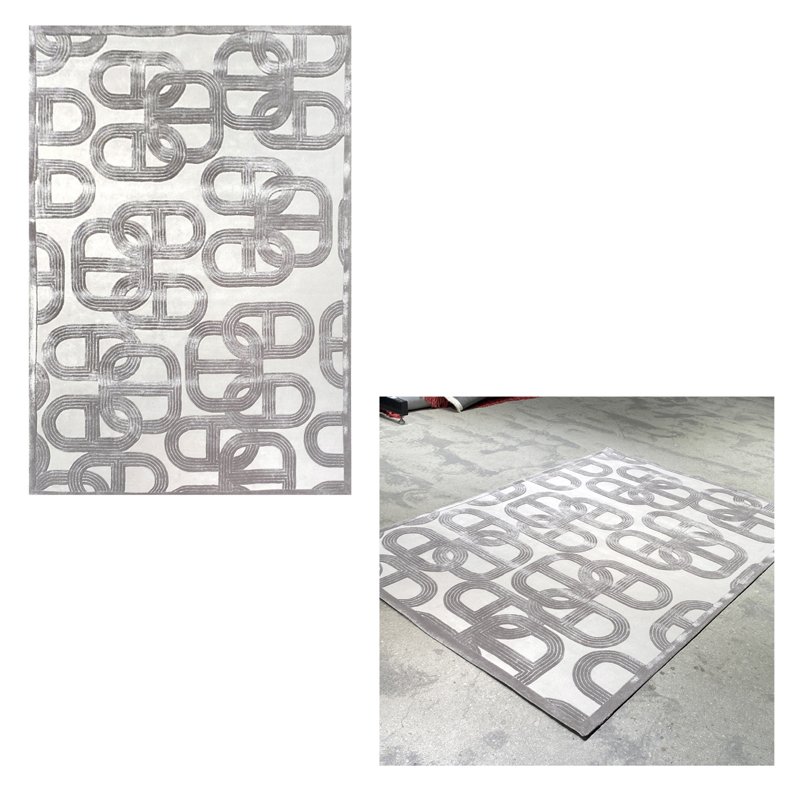 Modern Interlock Designer Rug – Silver & Ivory